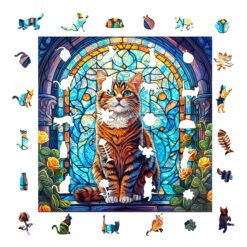 Alternative view of Mindful Wooden Jigsaw Puzzle - Stained glass cat