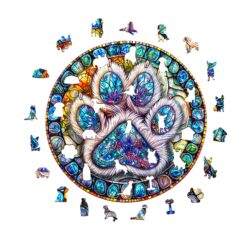 Alternative view of Mindful Wooden Jigsaw Puzzle - Stained glass paw prints
