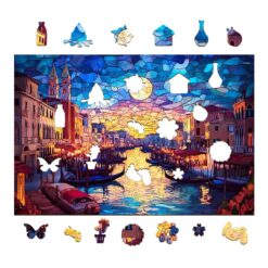 Alternative view of Mindful Wooden Jigsaw Puzzle - Stained glass starry night