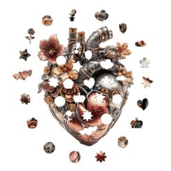 Alternative view of Mindful Wooden Jigsaw Puzzle - steampunk heart