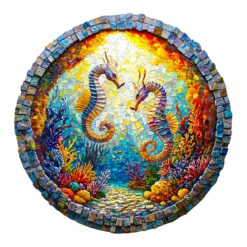 Mindful Wooden Jigsaw Puzzle - vibrant seahorses