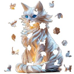 Alternative view of Mindful Wooden Jigsaw Puzzle - Enchanting White Cat