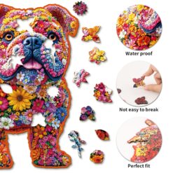 Alternative view of Mindful Wooden Jigsaw Puzzle - Floral Bulldog