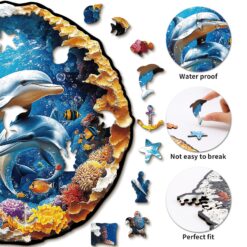 Alternative view of Mindful Wooden Jigsaw Puzzle - Underwater Dolphin Paradise