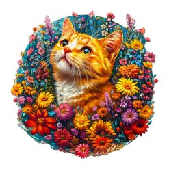 Mindful Wooden Jigsaw Puzzle - Cat in Flowers