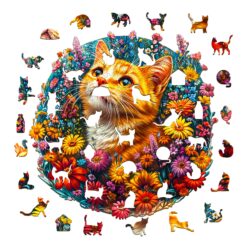 Alternative view of Mindful Wooden Jigsaw Puzzle - Cat in Flowers
