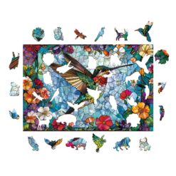 Alternative view of Mindful Wooden Jigsaw Puzzle - stained glass hummingbird 3