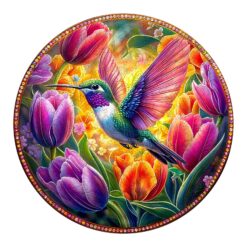 Mindful Wooden Jigsaw Puzzle - Tulips and hummingbirds