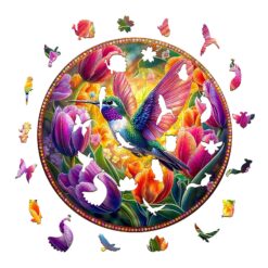 Alternative view of Mindful Wooden Jigsaw Puzzle - Tulips and hummingbirds