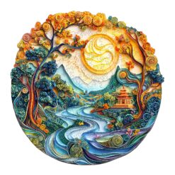 Mindful Wooden Jigsaw Puzzle - 3D Colored paper sculpture landscape