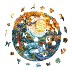 Alternative view of Mindful Wooden Jigsaw Puzzle - 3D Colored paper sculpture landscape
