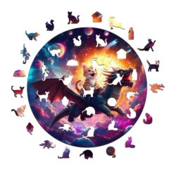 Alternative view of Mindful Wooden Jigsaw Puzzle - kitten riding dragon