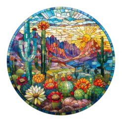 Mindful Wooden Jigsaw Puzzle - Stained Glass Cactus