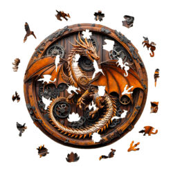 Alternative view of Mindful Wooden Jigsaw Puzzle - mechanical dragon-1