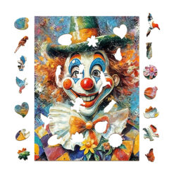 Alternative view of Mindful Wooden Jigsaw Puzzle - Oil painting clown