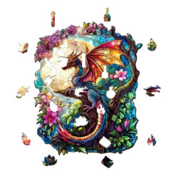Alternative view of Mindful Wooden Jigsaw Puzzle – dragon in moonlight
