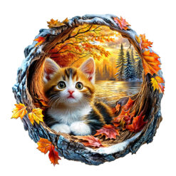 Mindful Wooden Jigsaw Puzzle - Kitten in autumn