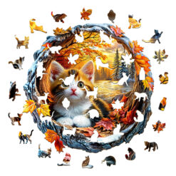 Alternative view of Mindful Wooden Jigsaw Puzzle - Kitten in autumn