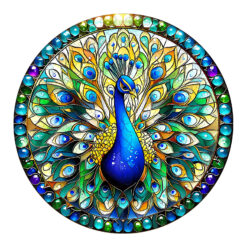 Mindful Wooden Jigsaw Puzzle – stained glass peacock