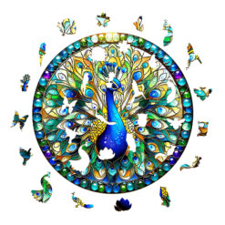 Alternative view of Mindful Wooden Jigsaw Puzzle – stained glass peacock