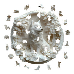 Alternative view of Mindful Wooden Jigsaw Puzzle –3d paper Samoyed