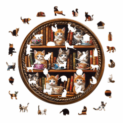 Alternative view of Mindful Wooden Jigsaw Puzzle – Cat coffee library
