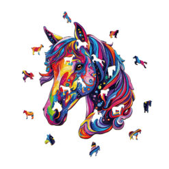 Alternative view of Mindful Wooden Jigsaw Puzzle – colorful horse