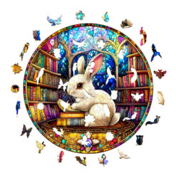 Alternative view of Mindful Wooden Jigsaw Puzzle – Library Rabbit