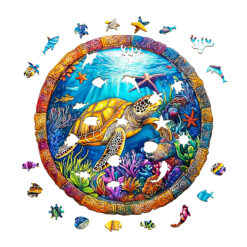 Alternative view of Mindful Wooden Jigsaw Puzzle – retro turtle