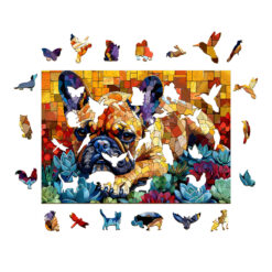 Alternative view of Mindful Wooden Jigsaw Puzzle – Stained glass bulldog