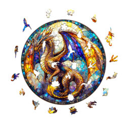 Alternative view of Mindful Wooden Jigsaw Puzzle – Stained glass dragon-2
