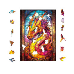 Alternative view of Mindful Wooden Jigsaw Puzzle – Stained glass dragon
