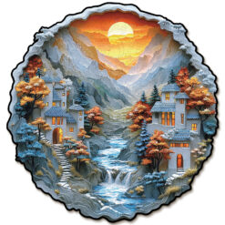 Mindful Wooden Jigsaw Puzzle –3D Mountain Stream Cottage