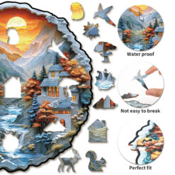 Alternative view of Mindful Wooden Jigsaw Puzzle –3D Mountain Stream Cottage