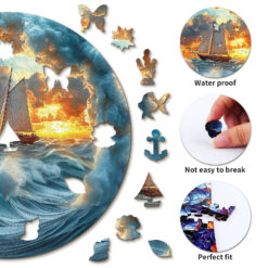 Alternative view of Mindful Wooden Jigsaw Puzzle – A sailboat in stormy seas