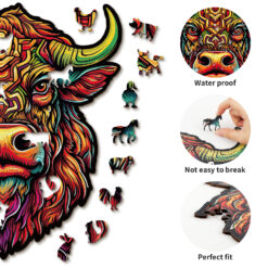 Alternative view of Mindful Wooden Jigsaw Puzzle – Angry Bull