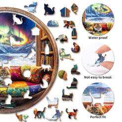 Alternative view of Mindful Wooden Jigsaw Puzzle –Cat and Bookstore