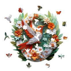 Alternative view of Mindful Wooden Jigsaw Puzzle – Colored paper carving hummingbird