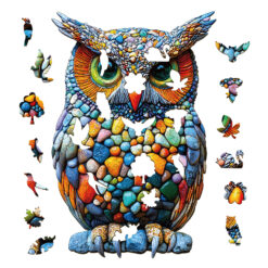 Alternative view of Mindful Wooden Jigsaw Puzzle – Colorful stone owl