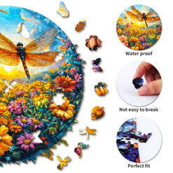 Alternative view of Mindful Wooden Jigsaw Puzzle –Dragonfly and Flowers