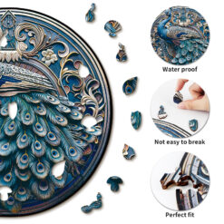 Alternative view of Mindful Wooden Jigsaw Puzzle – Retro Beautiful Peacock