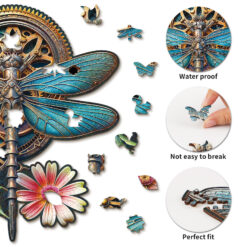 Alternative view of Mindful Wooden Jigsaw Puzzle – Retro Mechanical dragonfly