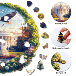 Alternative view of Mindful Wooden Jigsaw Puzzle – White House and Flag