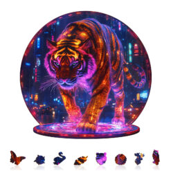 Alternative view of Mindful Wooden Jigsaw Puzzle –Cyberpunk tiger