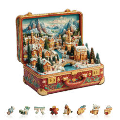 Alternative view of Mindful Wooden Jigsaw Puzzle – Suitcase Scenery-Christmas