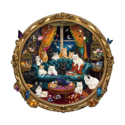 Mindful Wooden Jigsaw Puzzle – Cat Party Night