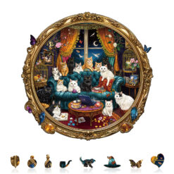 Alternative view of Mindful Wooden Jigsaw Puzzle – Cat Party Night