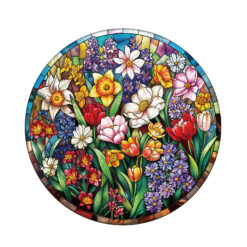 Mindful Wooden Jigsaw Puzzle – Stained Glass Flowers